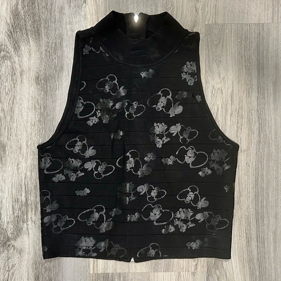 Rebecca Minkoff Black Floral Sleeveless Cropped Top Full Zip Back Shirt Size XS - Picture 1 of 5